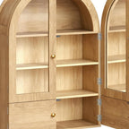 34" Brown Wood Wall Mounted Glass Panel Inlay Four Door Bathroom Cabinet