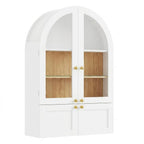 34" Brown Wood Wall Mounted Glass Panel Inlay Four Door Bathroom Cabinet