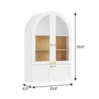 34" Brown Wood Wall Mounted Glass Panel Inlay Four Door Bathroom Cabinet