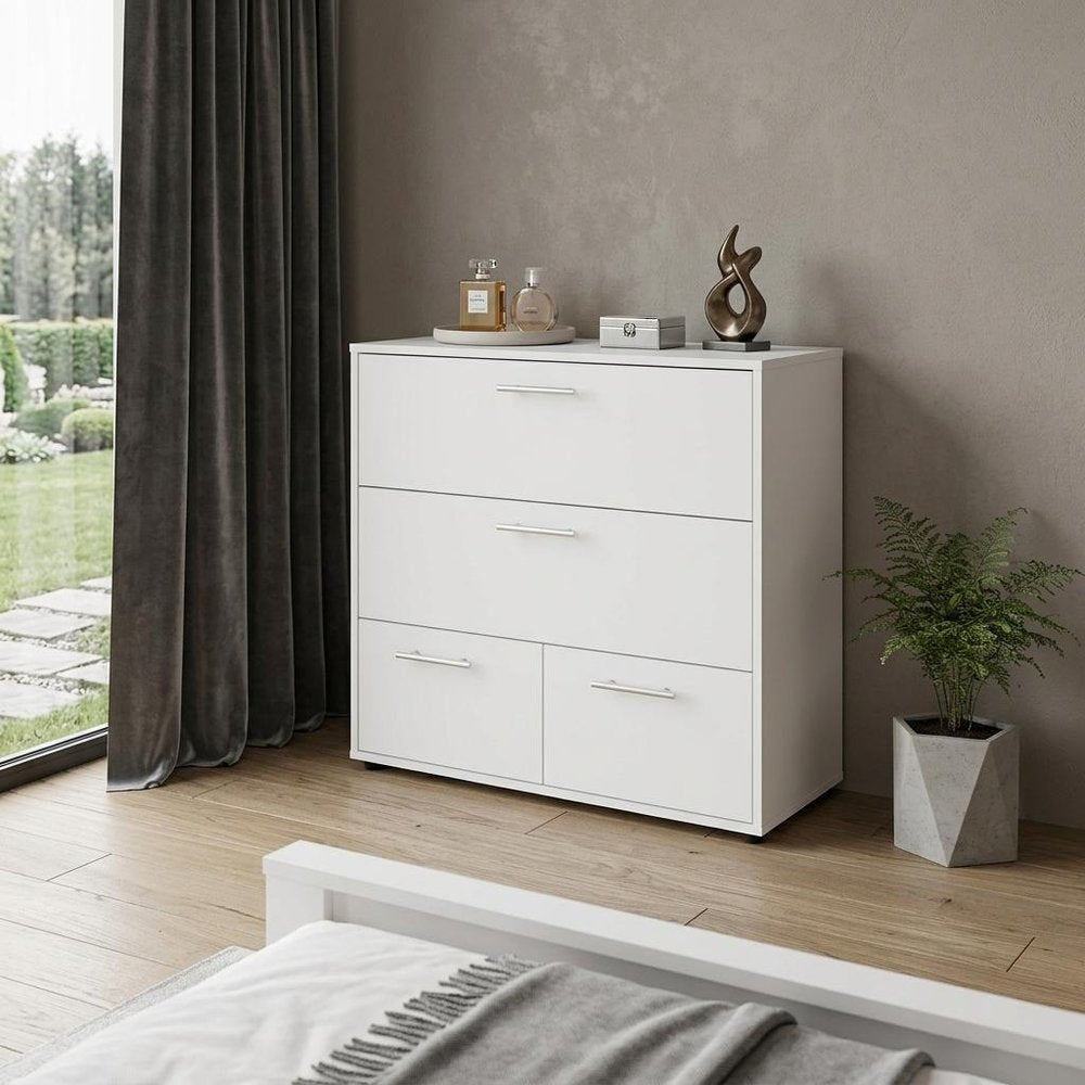 24" White Wood Three Drawer Double Dresser
