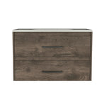 32" Dark Brown Wood Floating Bathroom Vanity With White Sink And Two Drawers