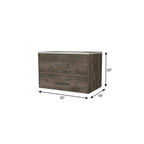 32" Dark Brown Wood Floating Bathroom Vanity With White Sink And Two Drawers