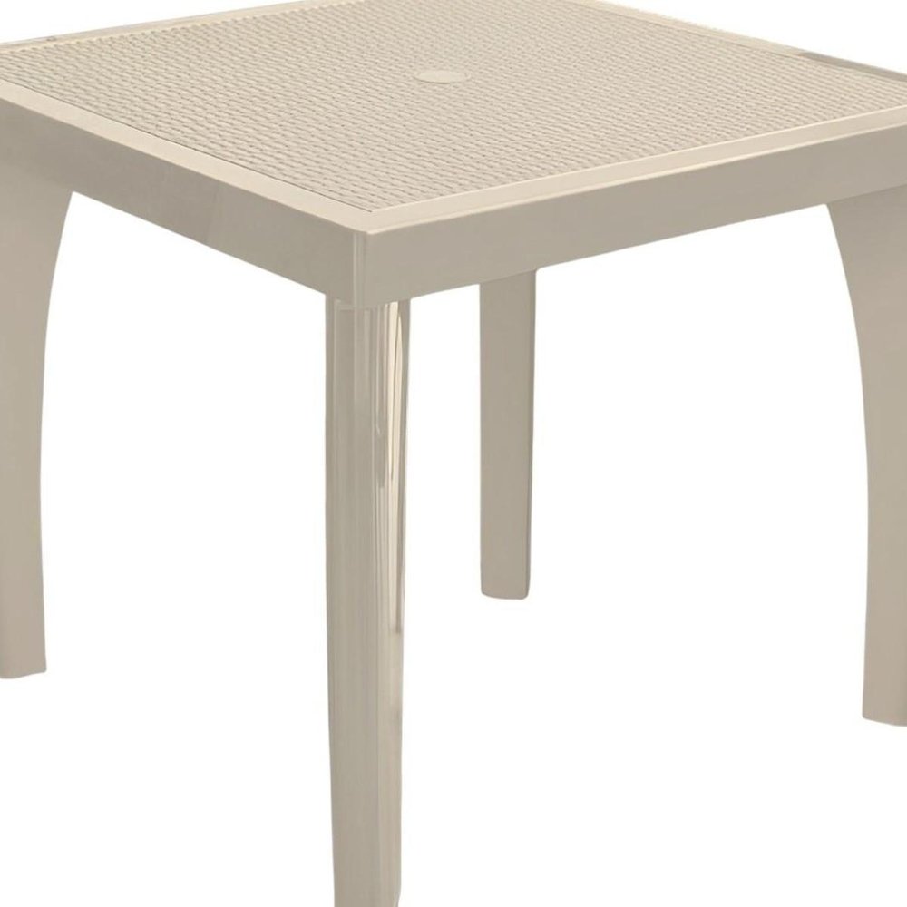 30" Taupe Heavy Duty Plastic Square Outdoor Dining Table with Umbrella Hole