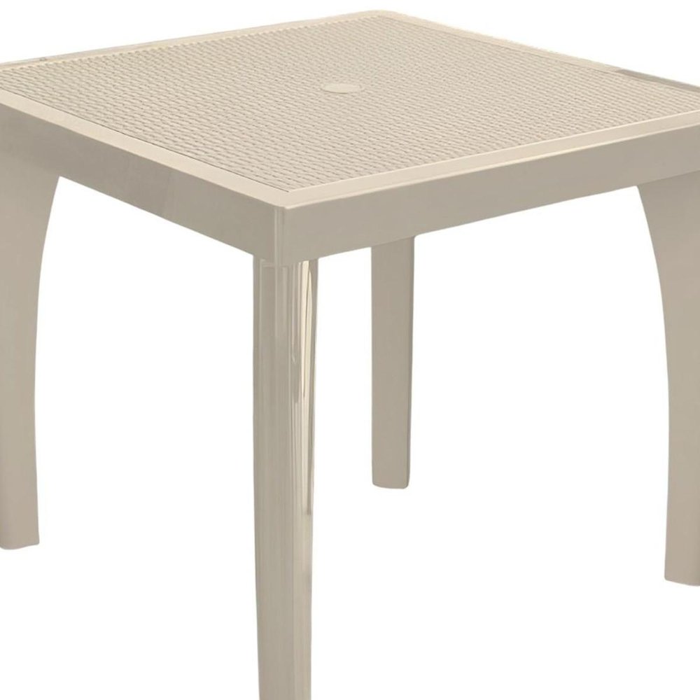 30" Taupe Heavy Duty Plastic Square Outdoor Dining Table with Umbrella Hole