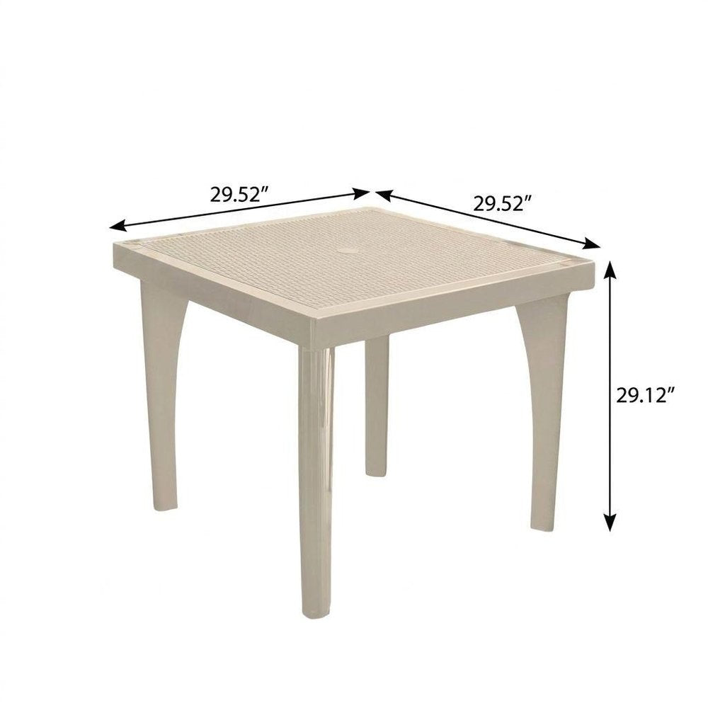 30" Taupe Heavy Duty Plastic Square Outdoor Dining Table with Umbrella Hole