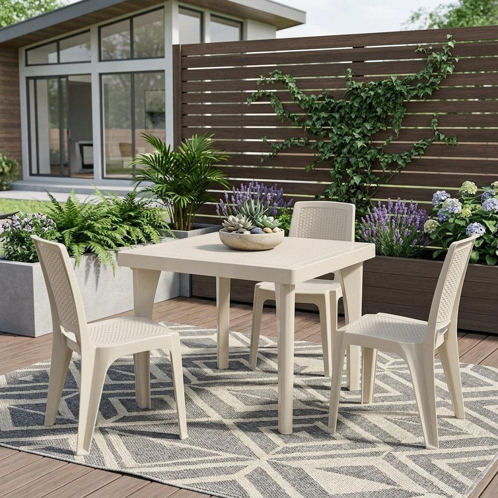 30" Taupe Heavy Duty Plastic Square Outdoor Dining Table with Umbrella Hole