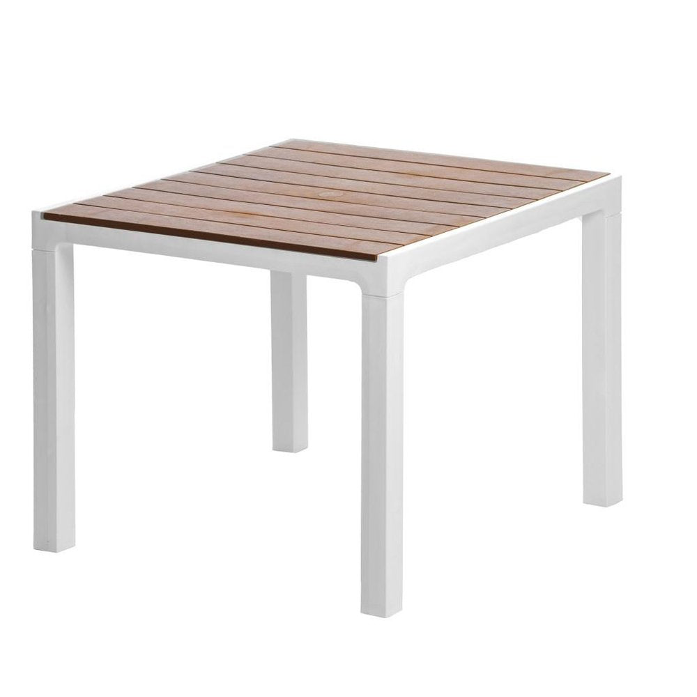 35" Black And Brown Heavy Duty Plastic Square Outdoor Table with Umbrella Hole