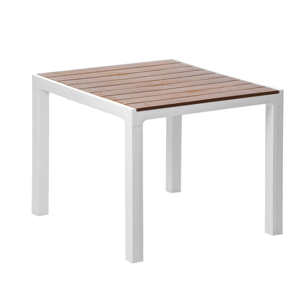 35" Black And Brown Heavy Duty Plastic Square Outdoor Table with Umbrella Hole