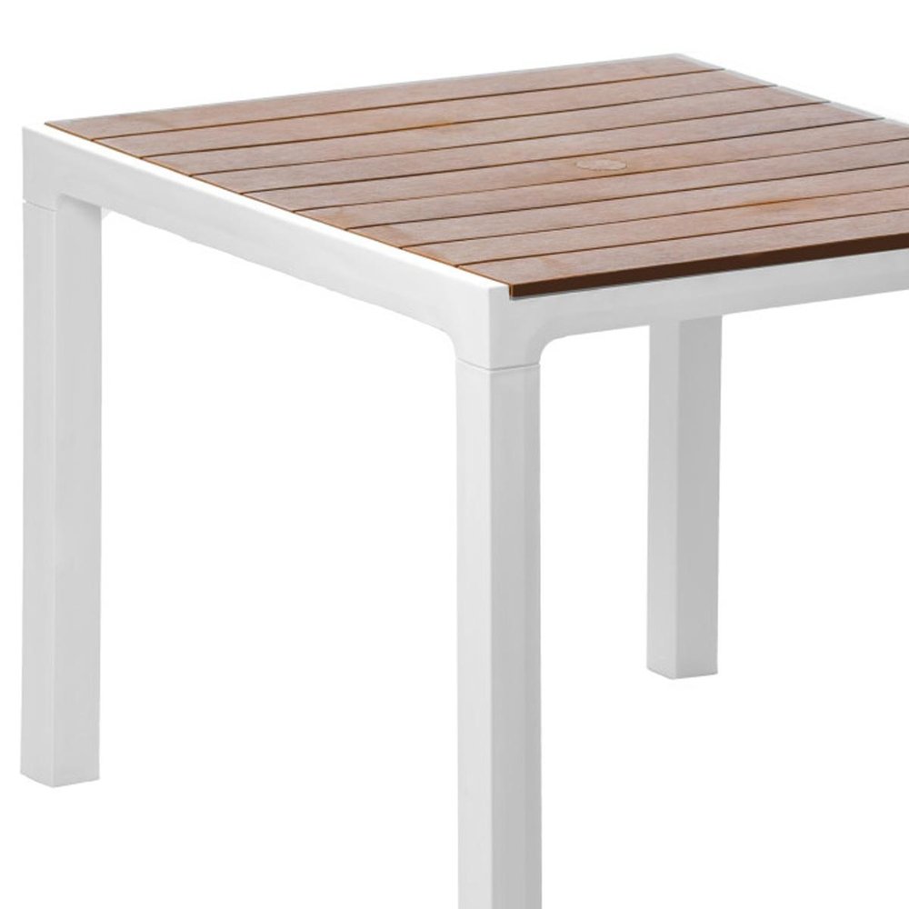 35" Black And Brown Heavy Duty Plastic Square Outdoor Table with Umbrella Hole