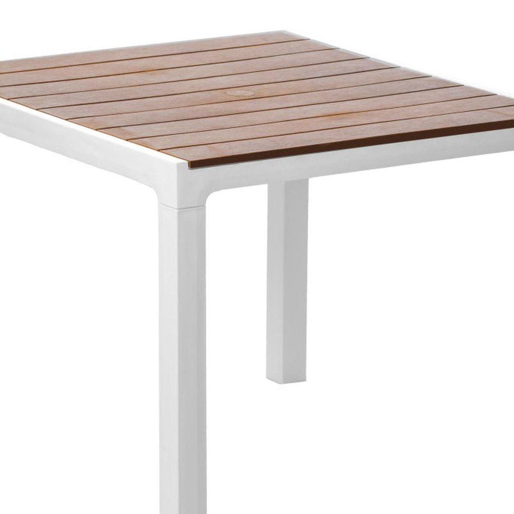 35" Black And Brown Heavy Duty Plastic Square Outdoor Table with Umbrella Hole