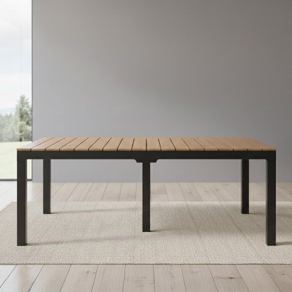 71" Brown And Black Heavy Duty Plastic Outdoor Dining Table with Umbrella Hole