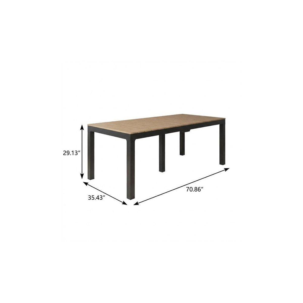 71" Brown And Black Heavy Duty Plastic Outdoor Dining Table with Umbrella Hole