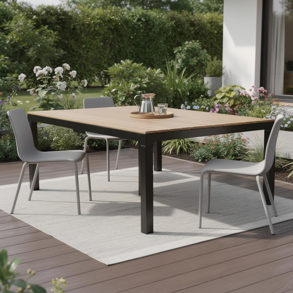 71" Brown And Black Heavy Duty Plastic Outdoor Dining Table with Umbrella Hole