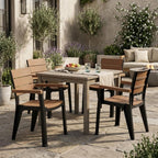 Set of Four Brown And Black Faux Wood Heavy Duty Plastic Outdoor Stacking Arm Chairs