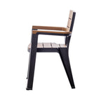 Set of Four Brown And Black Faux Wood Heavy Duty Plastic Outdoor Stacking Arm Chairs