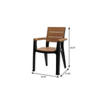 Set of Four Brown And Black Faux Wood Heavy Duty Plastic Outdoor Stacking Arm Chairs