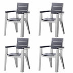 Set of Four Charcoal And Gray Faux Wood Heavy Duty Plastic Outdoor Stacking Arm Chairs