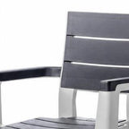 Set of Four Charcoal And Gray Faux Wood Heavy Duty Plastic Outdoor Stacking Arm Chairs