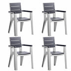 Set of Four Charcoal And Gray Faux Wood Heavy Duty Plastic Outdoor Stacking Arm Chairs