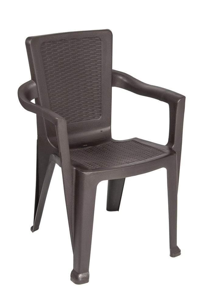 Set of Four Espresso Textured Heavy Duty Plastic Outdoor Stacking Arm Chairs