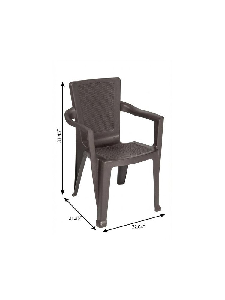 Set of Four Espresso Textured Heavy Duty Plastic Outdoor Stacking Arm Chairs