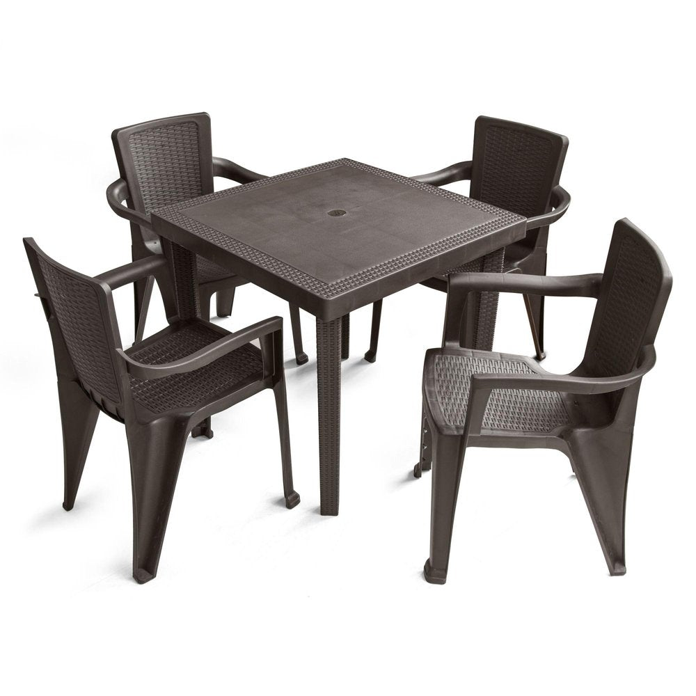 Set of Four Espresso Textured Heavy Duty Plastic Outdoor Stacking Arm Chairs