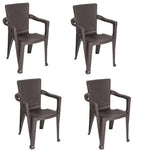 Set of Four Espresso Textured Heavy Duty Plastic Outdoor Stacking Arm Chairs