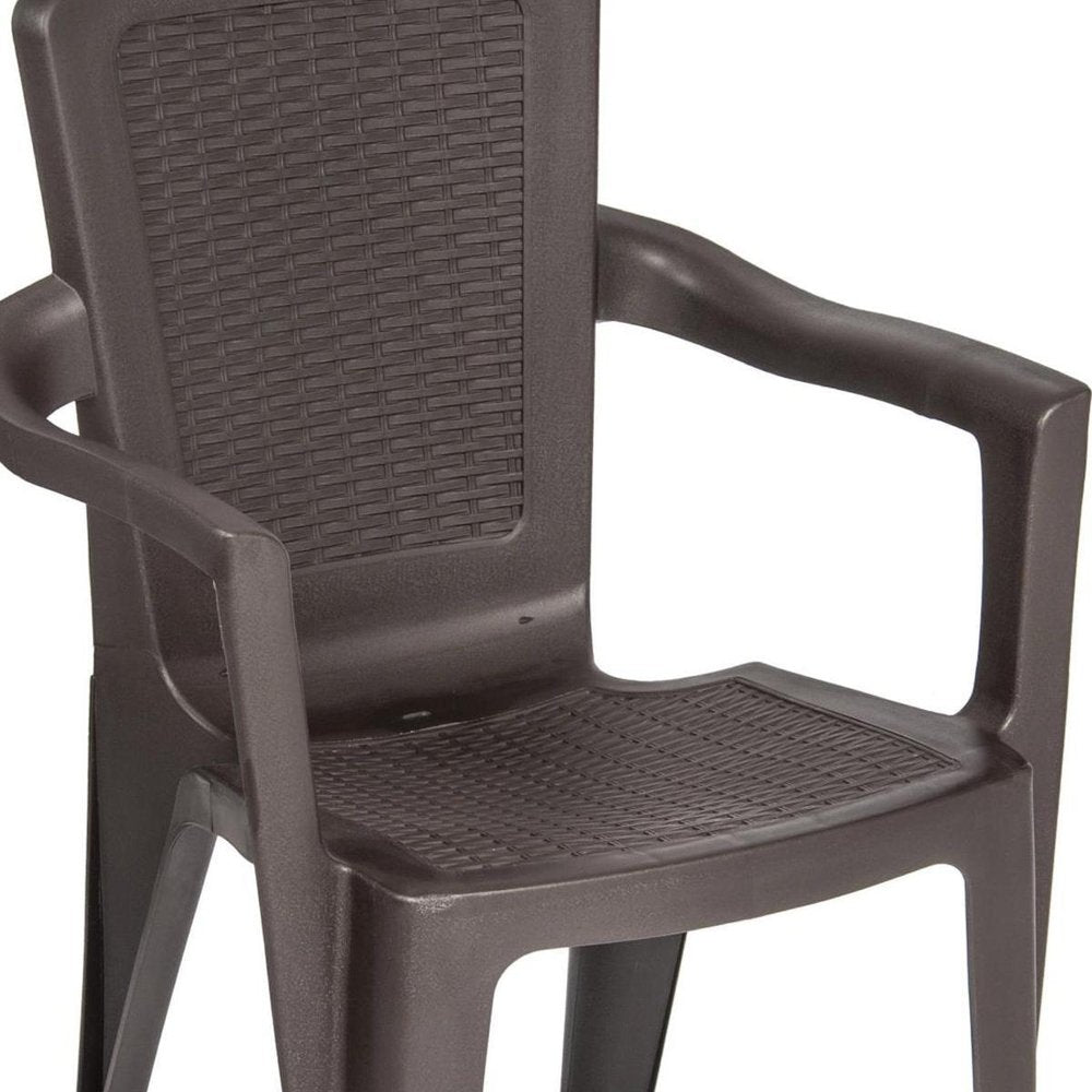 Set of Four Espresso Textured Heavy Duty Plastic Outdoor Stacking Arm Chairs