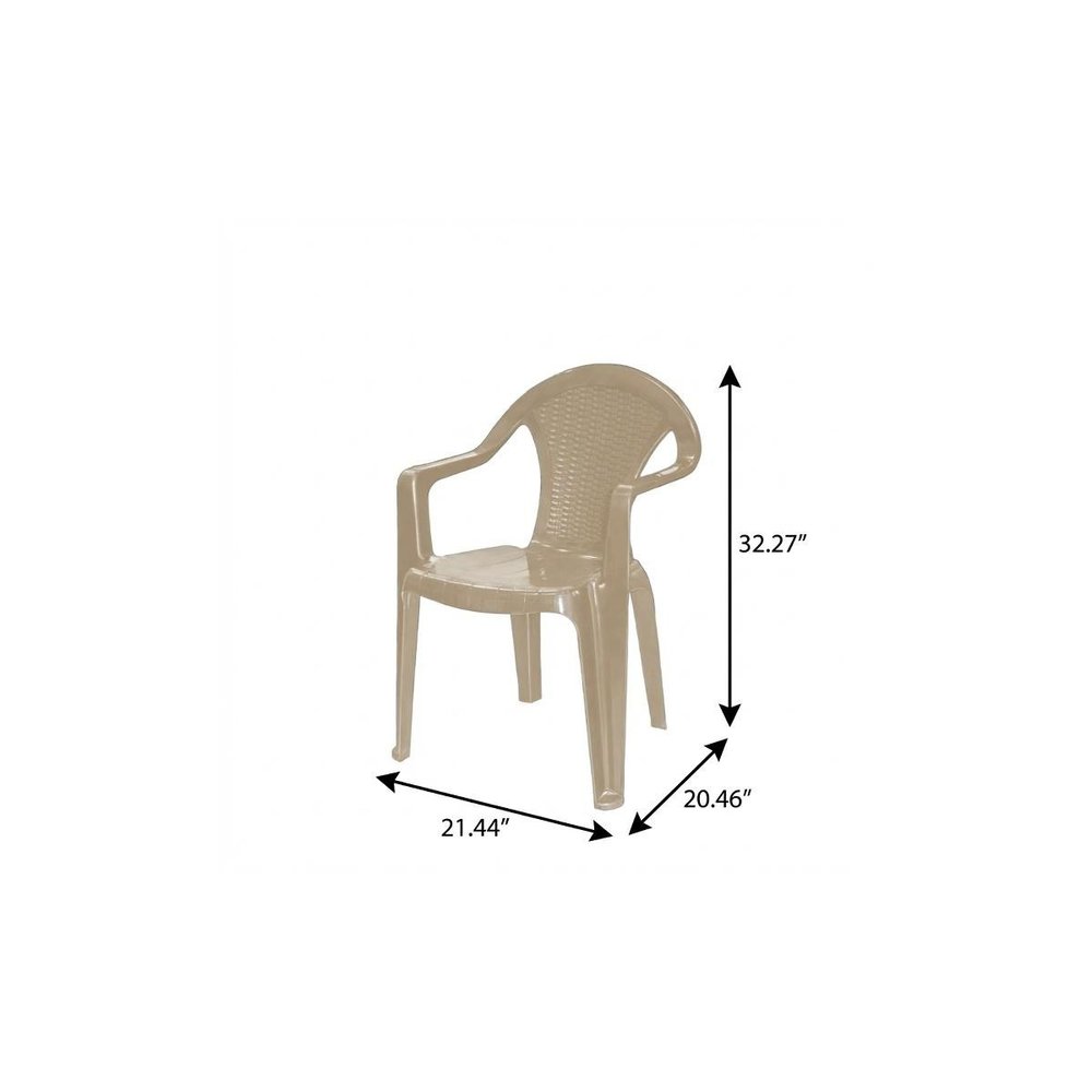 Set of Four Taupe Textured Heavy Duty Plastic Outdoor Stacking Arm Chairs