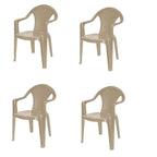 Set of Four Taupe Textured Heavy Duty Plastic Outdoor Stacking Arm Chairs