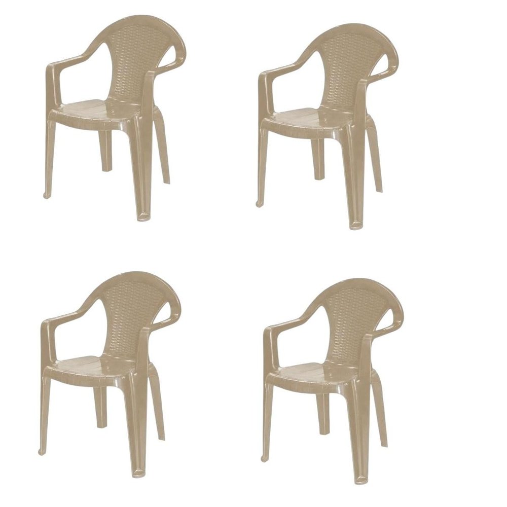 Set of Four Taupe Textured Heavy Duty Plastic Outdoor Stacking Arm Chairs