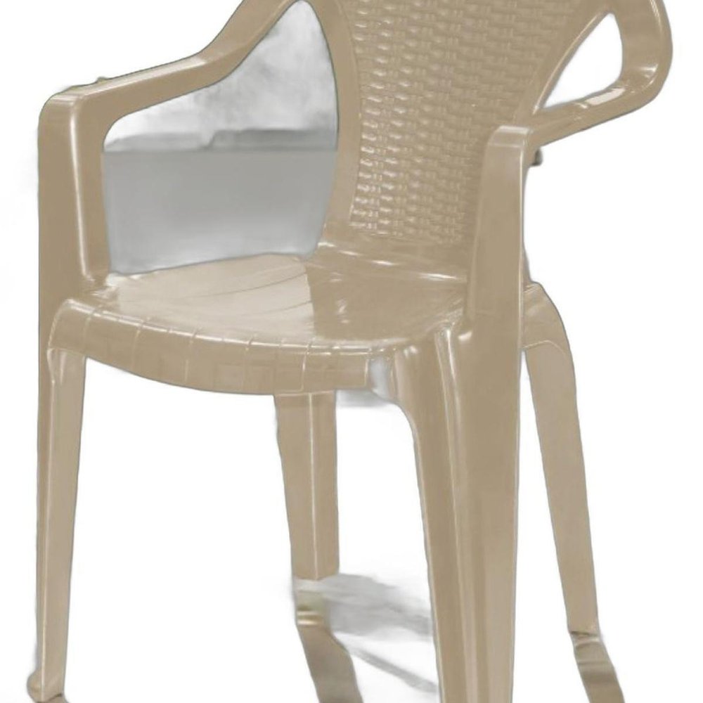 Set of Four Taupe Textured Heavy Duty Plastic Outdoor Stacking Arm Chairs