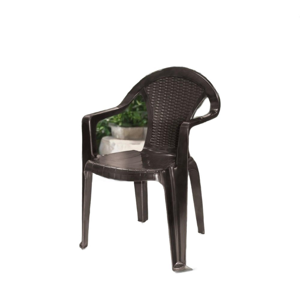 Set of Four Taupe Textured Heavy Duty Plastic Outdoor Stacking Arm Chairs