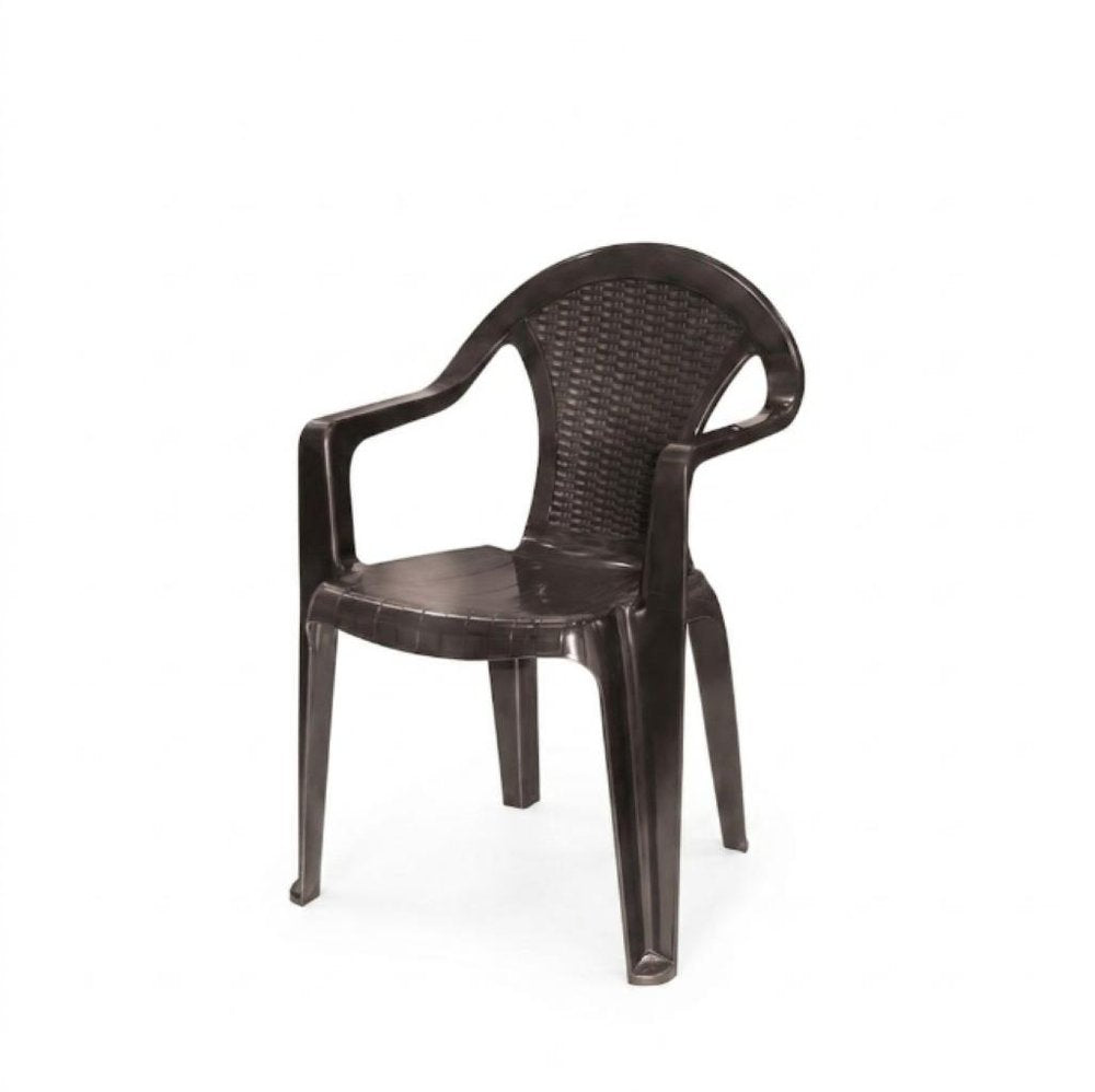 Set of Four Taupe Textured Heavy Duty Plastic Outdoor Stacking Arm Chairs