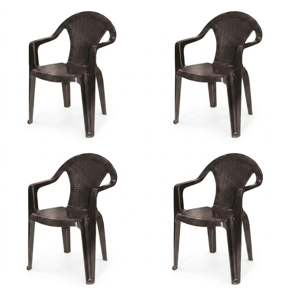 Set of Four Taupe Textured Heavy Duty Plastic Outdoor Stacking Arm Chairs