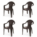 Set of Four Taupe Textured Heavy Duty Plastic Outdoor Stacking Arm Chairs