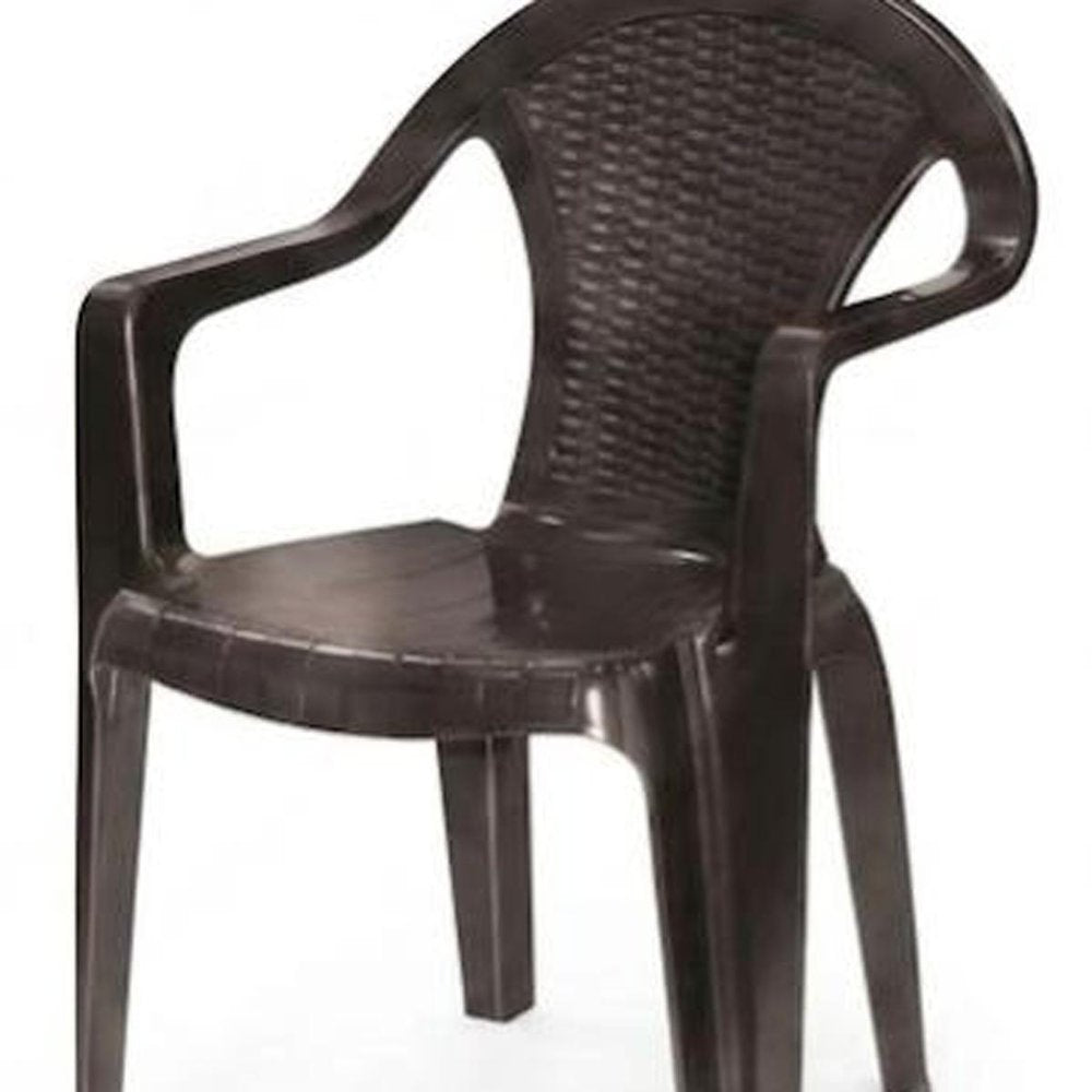 Set of Four Taupe Textured Heavy Duty Plastic Outdoor Stacking Arm Chairs
