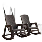 30" Espresso Faux Rattan Heavy Duty Plastic Outdoor Rocking Rocking Chair