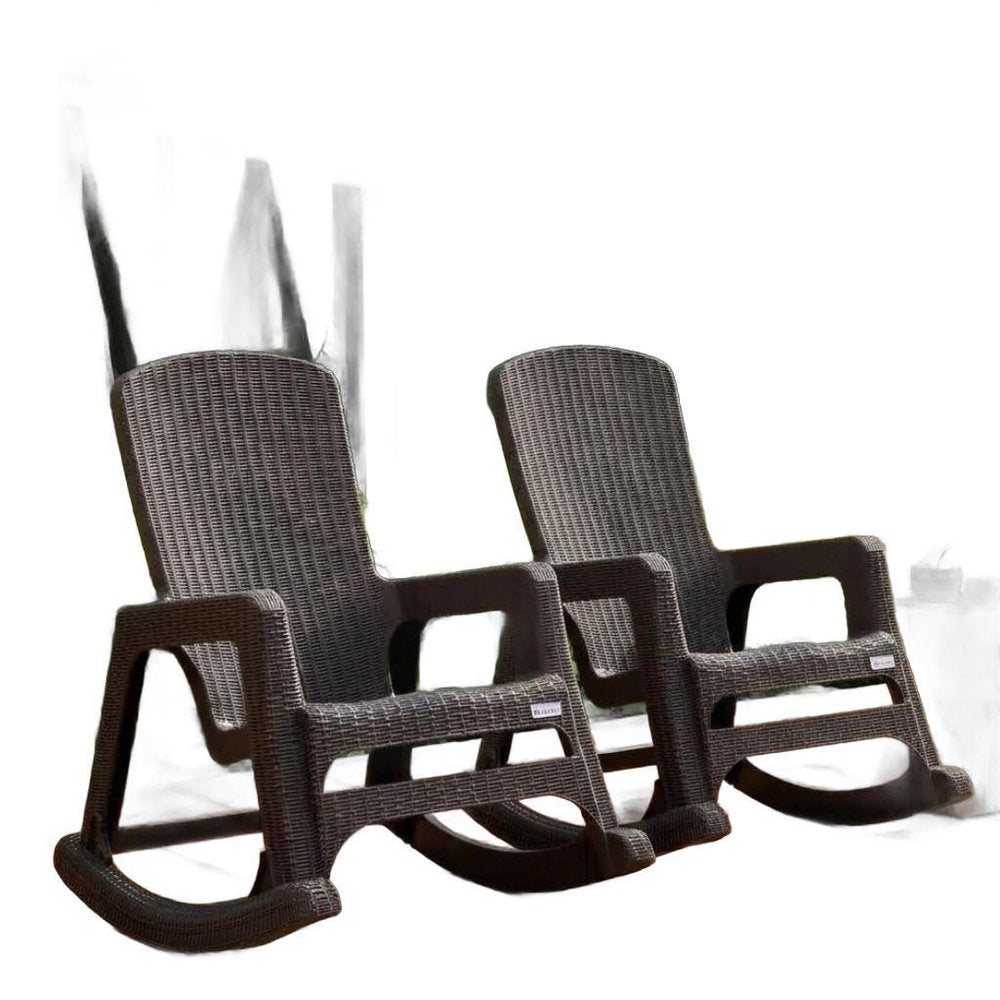 30" Espresso Faux Rattan Heavy Duty Plastic Outdoor Rocking Rocking Chair