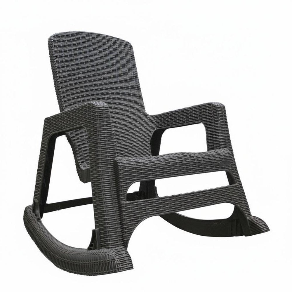 30" Espresso Faux Rattan Heavy Duty Plastic Outdoor Rocking Rocking Chair