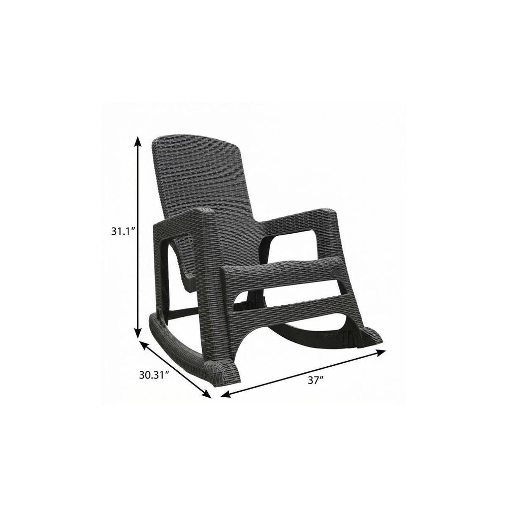 30" Espresso Faux Rattan Heavy Duty Plastic Outdoor Rocking Rocking Chair