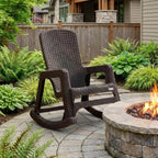 30" Espresso Faux Rattan Heavy Duty Plastic Outdoor Rocking Rocking Chair