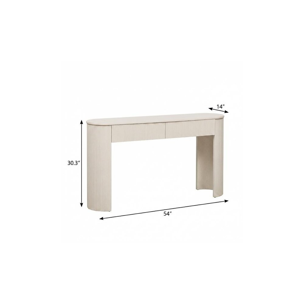 54" Off White Wood Ribbed Texture Double Pedestal Oval Console Table With Two Drawers