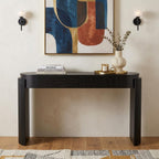 55" Black Wood Oval Double Pedestal Console Table With Two Drawers