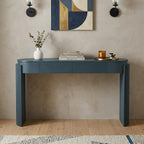 55" Black Wood Oval Double Pedestal Console Table With Two Drawers
