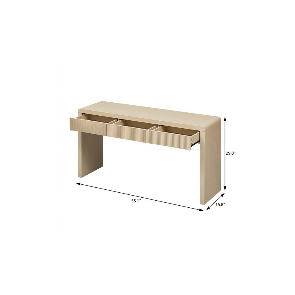 55" Natural Wood Double Pedestal Console Table With Three Drawers