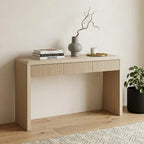 55" Natural Wood Double Pedestal Console Table With Three Drawers