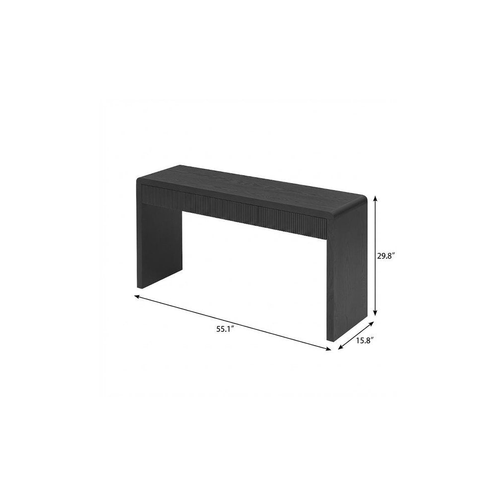 55" Natural Wood Double Pedestal Console Table With Three Drawers