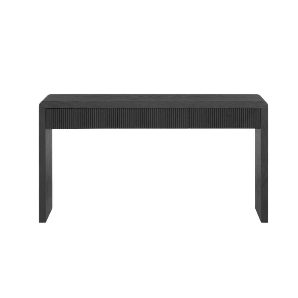 55" Natural Wood Double Pedestal Console Table With Three Drawers