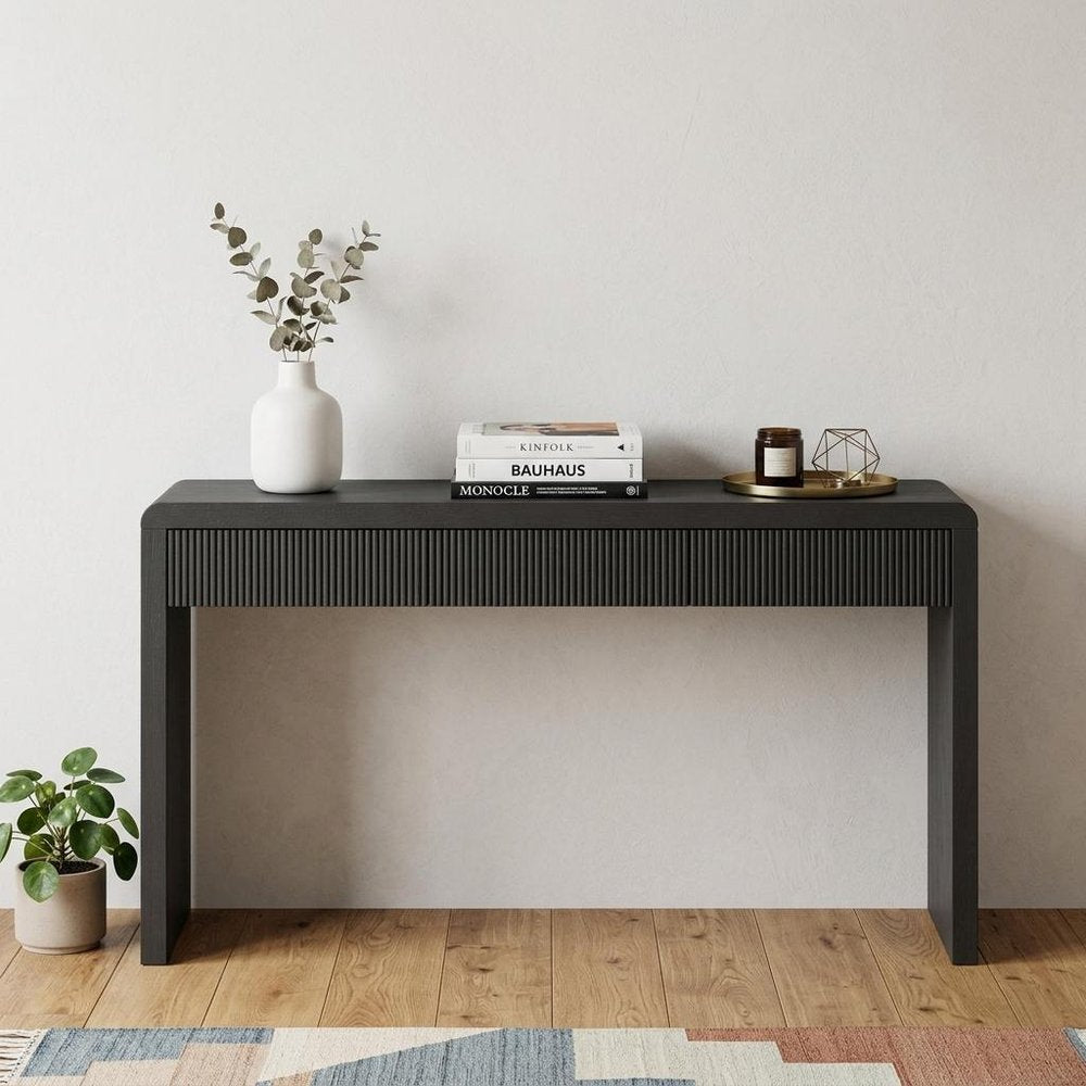 55" Natural Wood Double Pedestal Console Table With Three Drawers